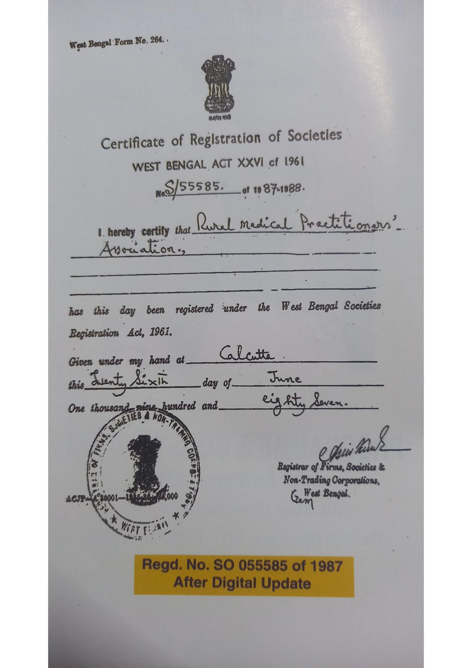 Societies certificate RMPA